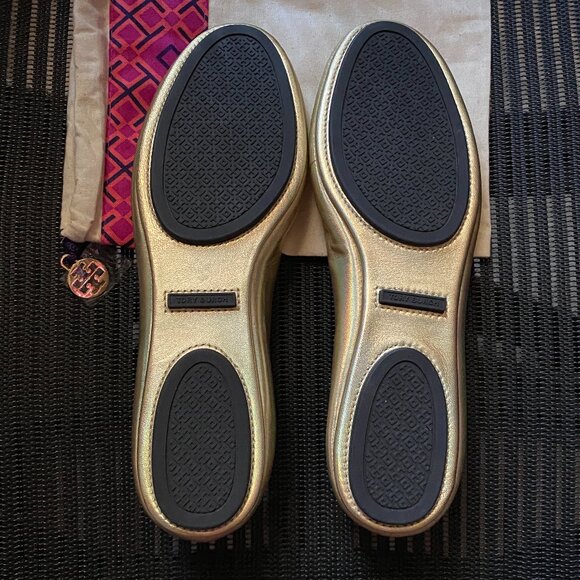 Tory Burch Gold Minnie Flats - Picture 3 of 4
